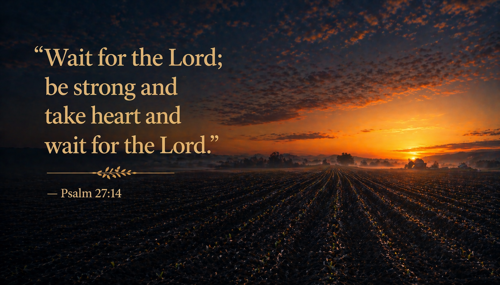 Psalm 27:14 — Wait for the Lord Be Strong — Farm Sunrise Wallpaper HD